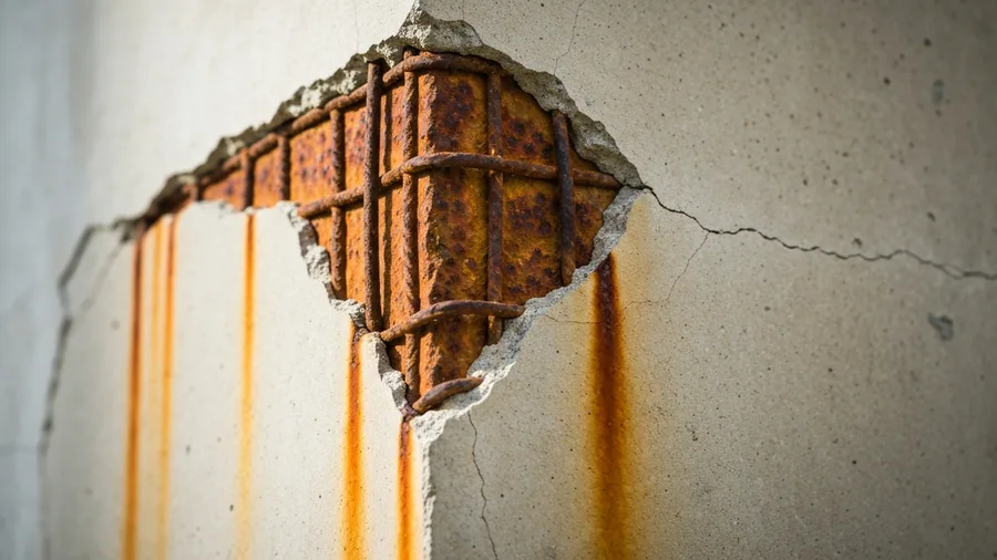 Concrete restoration engineer in Coconut Grove assessing corroded rebar in delaminated structural concrete column