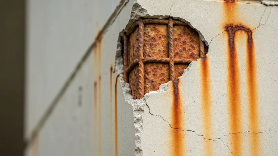 Concrete restoration engineer in Coral Gables assessing corroded rebar in delaminated structural concrete column