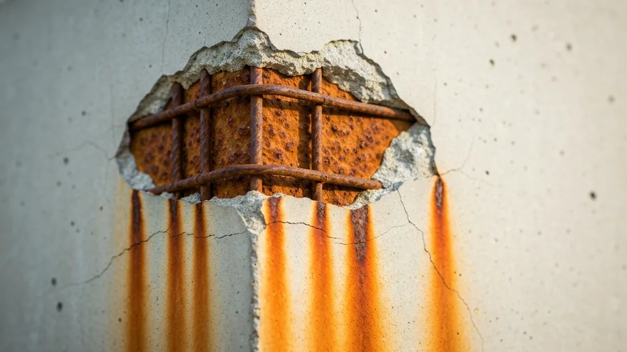 Concrete restoration engineer in Fort Lauderdale assessing corroded rebar in delaminated structural concrete column