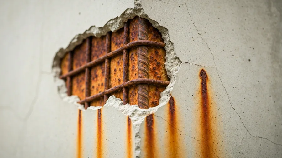 Concrete restoration engineer in Hollywood assessing corroded rebar in delaminated structural concrete column