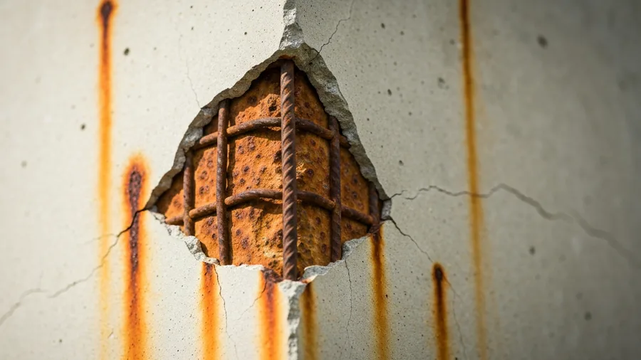 Concrete restoration engineer in Miami Beach assessing corroded rebar in delaminated structural concrete column