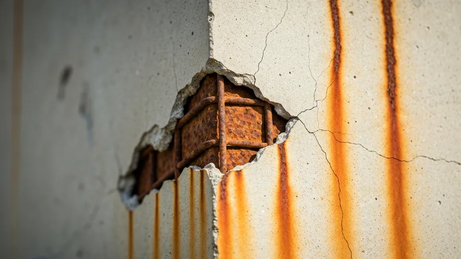 Concrete restoration engineer assessing corroded rebar in delaminated column on a Miami Beach building