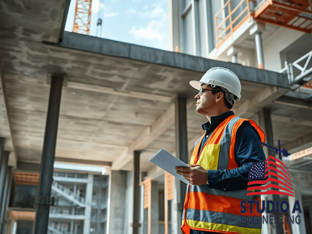 engineer performing a shoring inspection on a high-rise