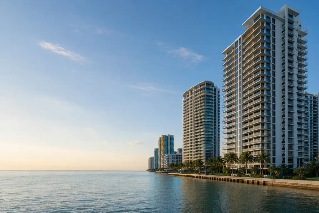 South Florida condo balconies under clear sky, illustrating structural integrity reserve study requirements.