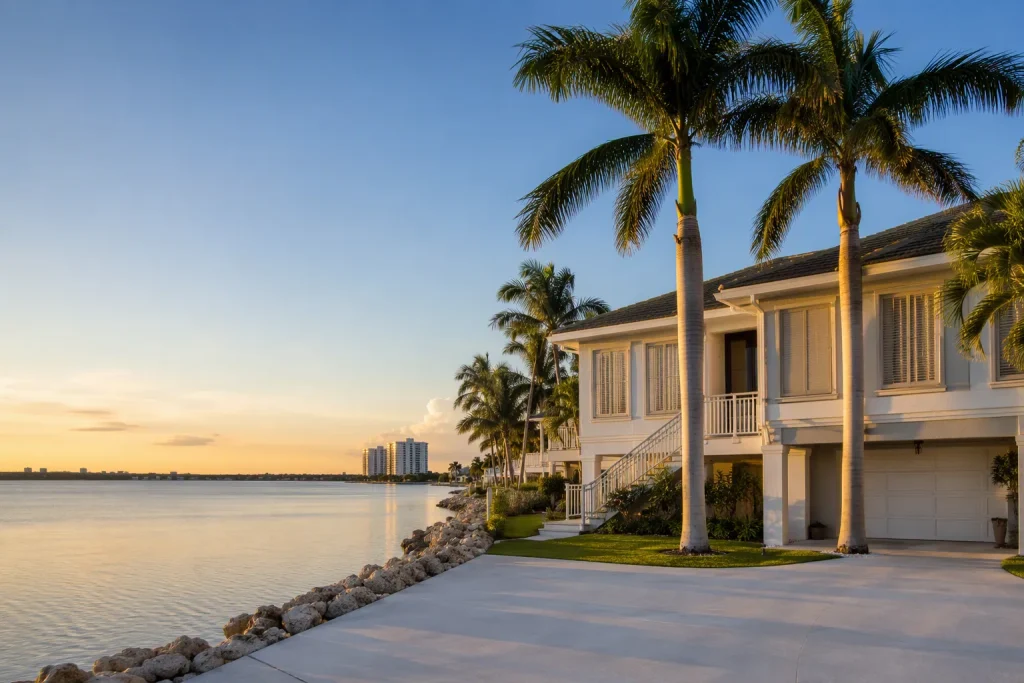 Coastal South Florida home with hip roof and shutters for a wind mitigation inspection
