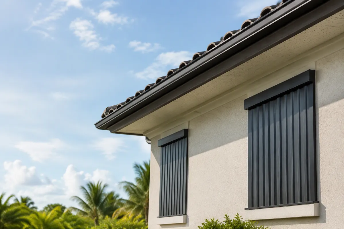 Wide view of a South Florida home with tile roof and shutters for a 4 point inspection florida.
