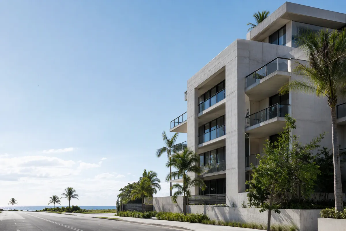 Wide view of Miami condo towers and balconies for structural inspections of residential buildings.