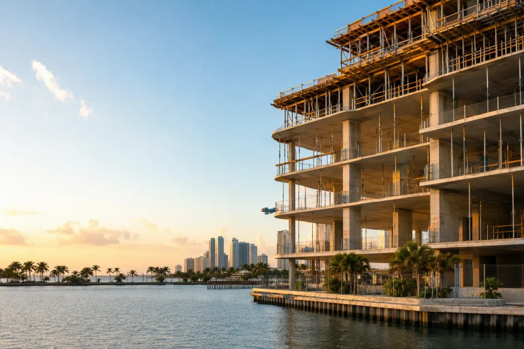 Concrete tower under construction for a threshold inspection plan in South Florida