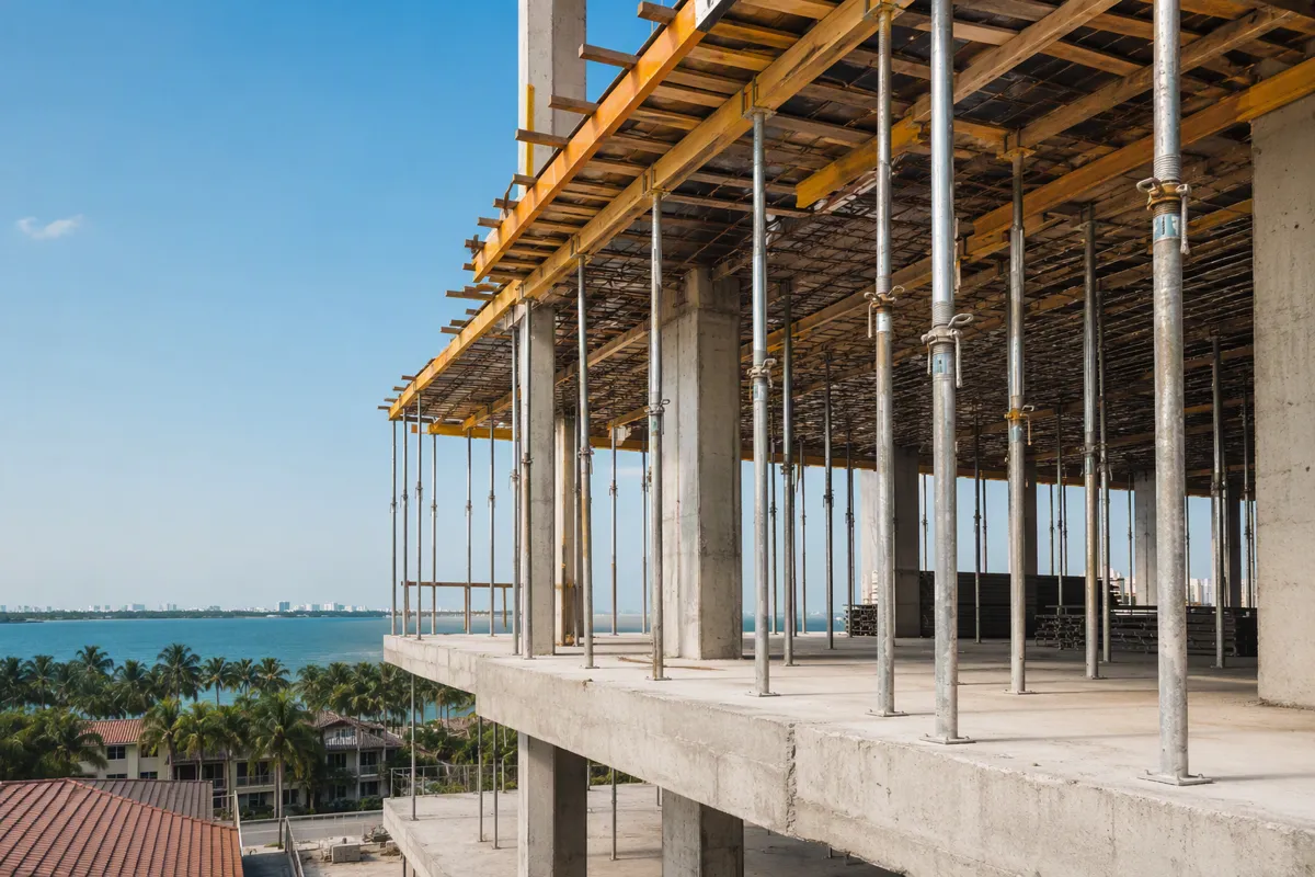 Wide view of a South Florida multi-story condominium under construction for threshold inspections florida.