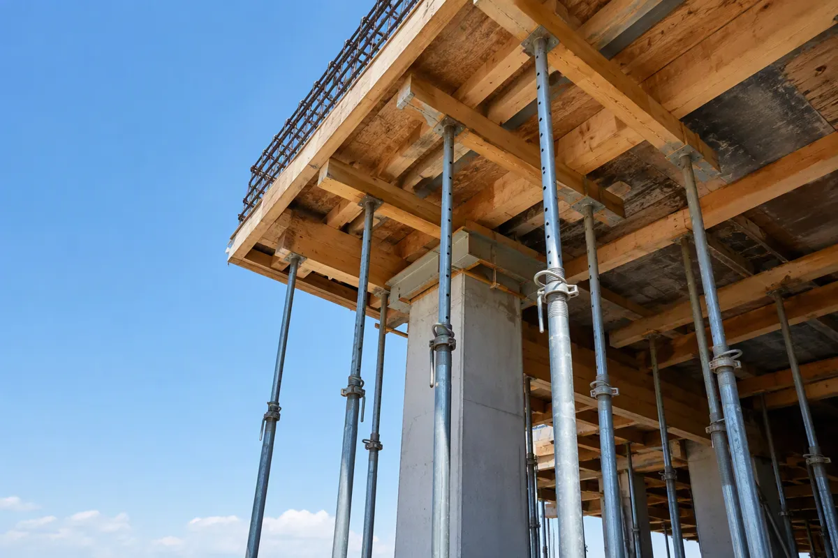 Shoring inspections Boca Raton: elevated slab formwork with shoring posts under clear sky