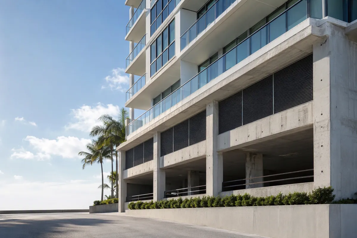 South Florida condo towers with calm left sky space for structural reserve study engineer