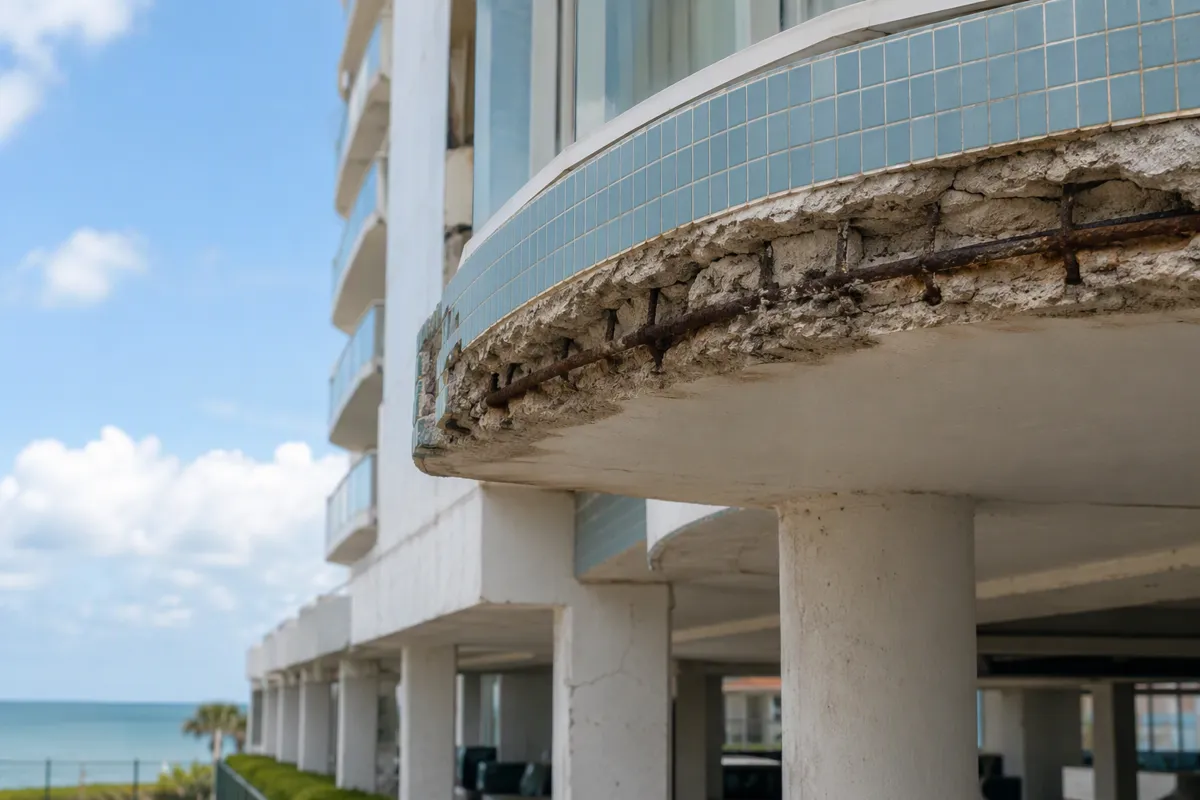 Concrete restoration Miami Beach high-rise balconies overlooking the ocean