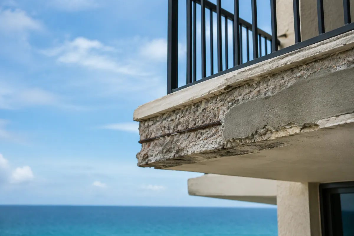 Concrete restoration Broward County condo tower balconies with weathered concrete repairs