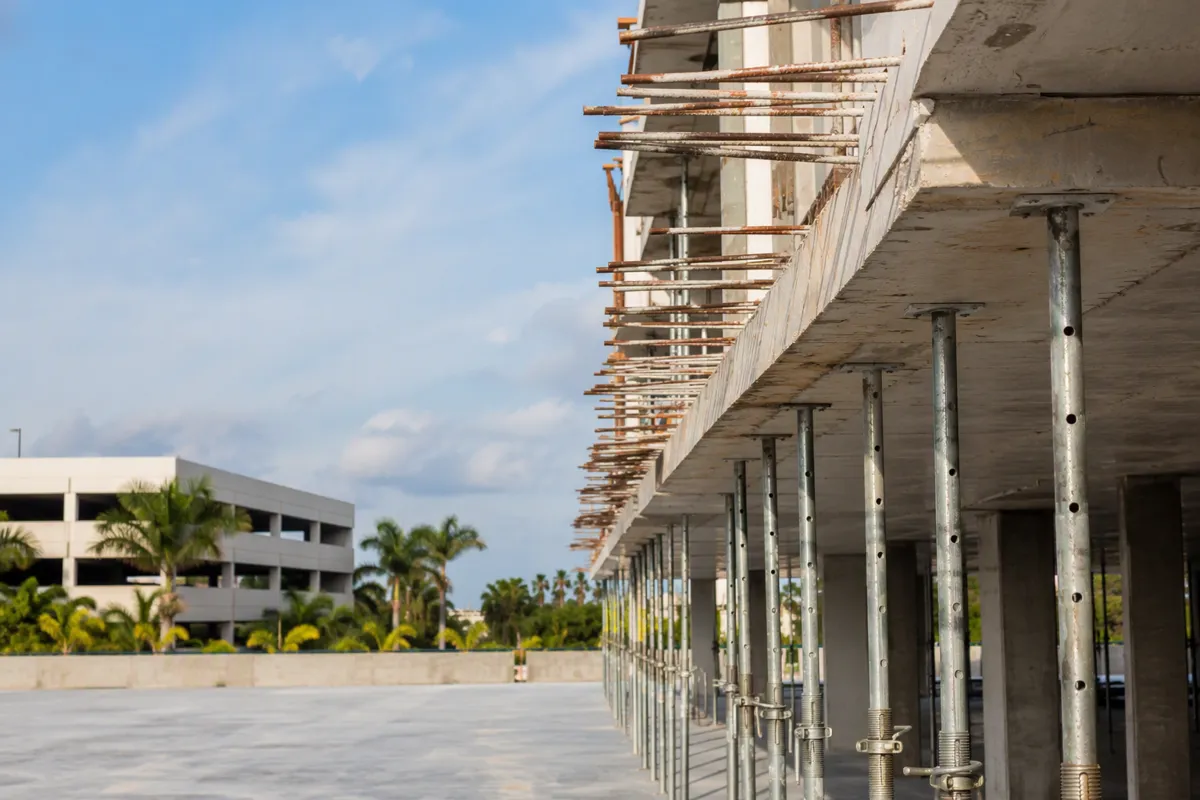 Elevated slab formwork with shoring posts in Broward County, illustrating shoring inspectors broward county.