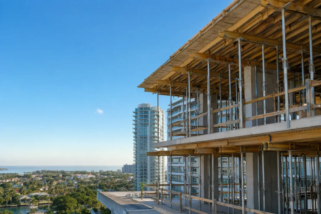 Elevated slab formwork with shoring posts for shoring inspections Hollywood FL.