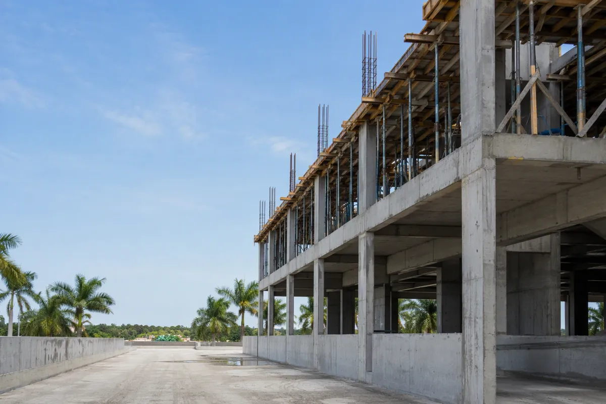 South Florida elevated slab formwork with shoring design posts under construction