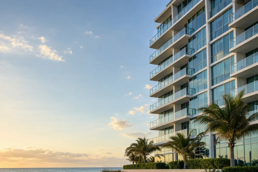 South Florida condo tower balconies with impact windows for threshold inspection window replacement