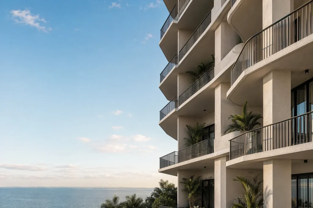 South Florida condo tower structural engineer report view with balconies and open sky